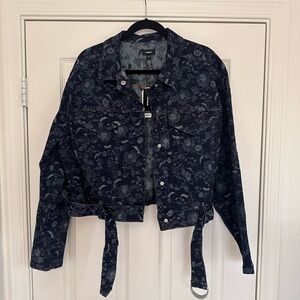 Express Floral Denim Cropped Jacket Size Large NWT